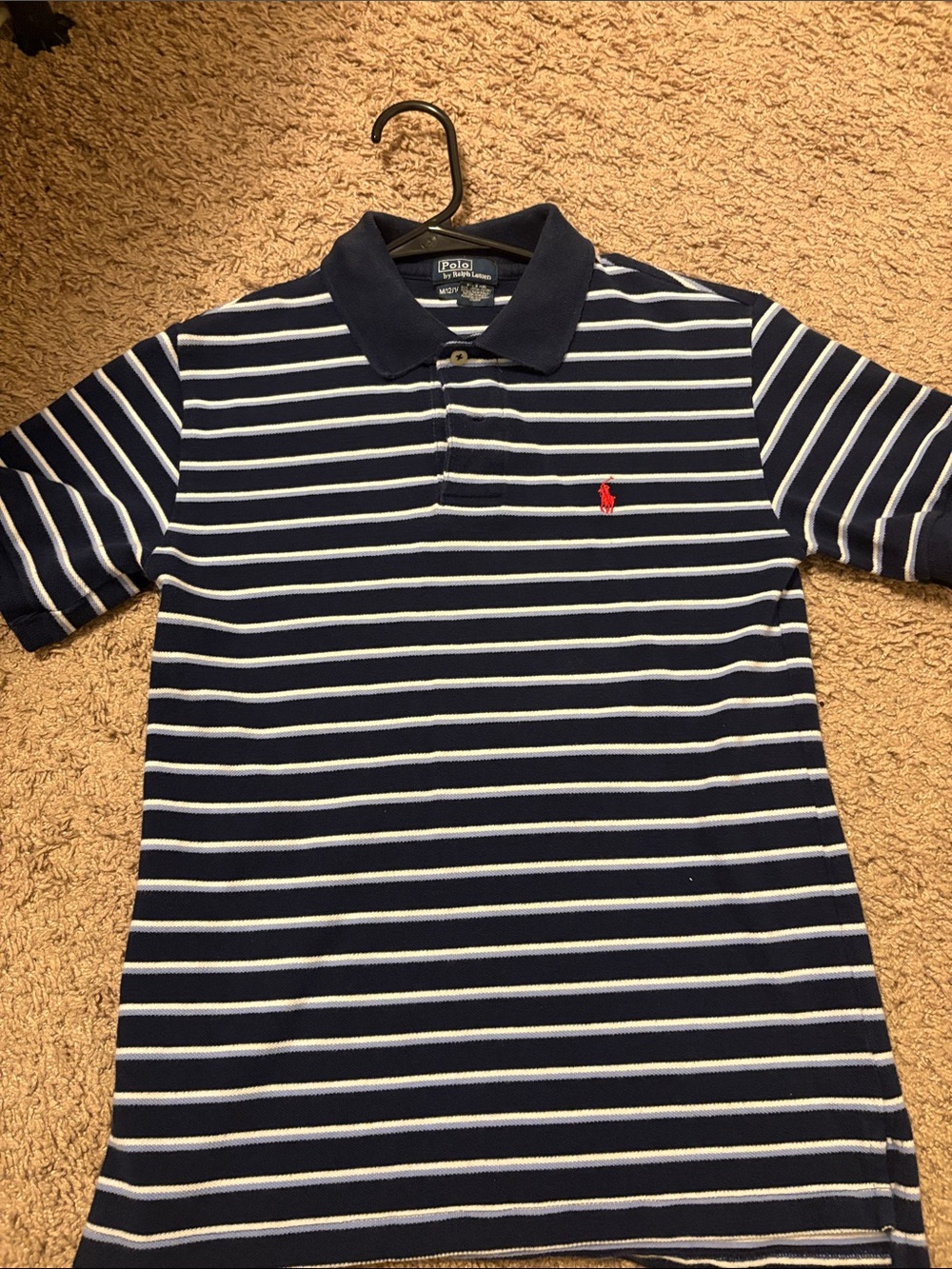 Ralph Lauren Navy Striped Polo with Red Pony Logo